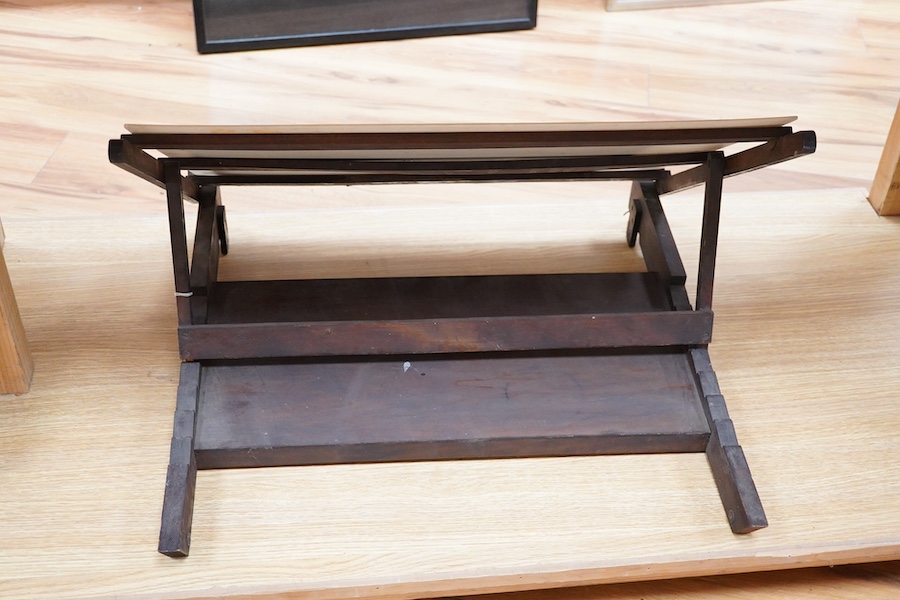 An early to mid 20th century teak? easel drawing stand, 62cm wide. Condition - fair to good